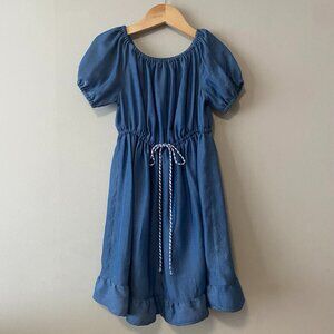 Handmade Children's Blue Upcycled Lyocell Front Tie Ruffle Dress